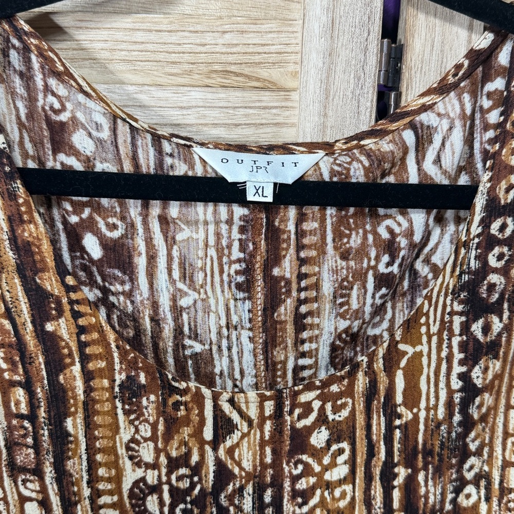 Outfit Dress Brown Patterned Two-Piece Set Maxi Size XL 1980's - Picture 13 of 15